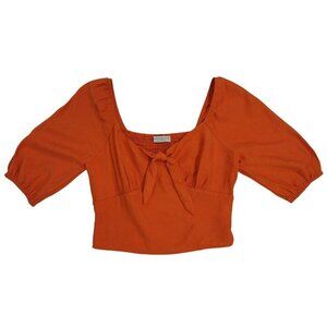 Aper & Crane Ruched Puff Sleeve Tie Front Crop Top - Size S.